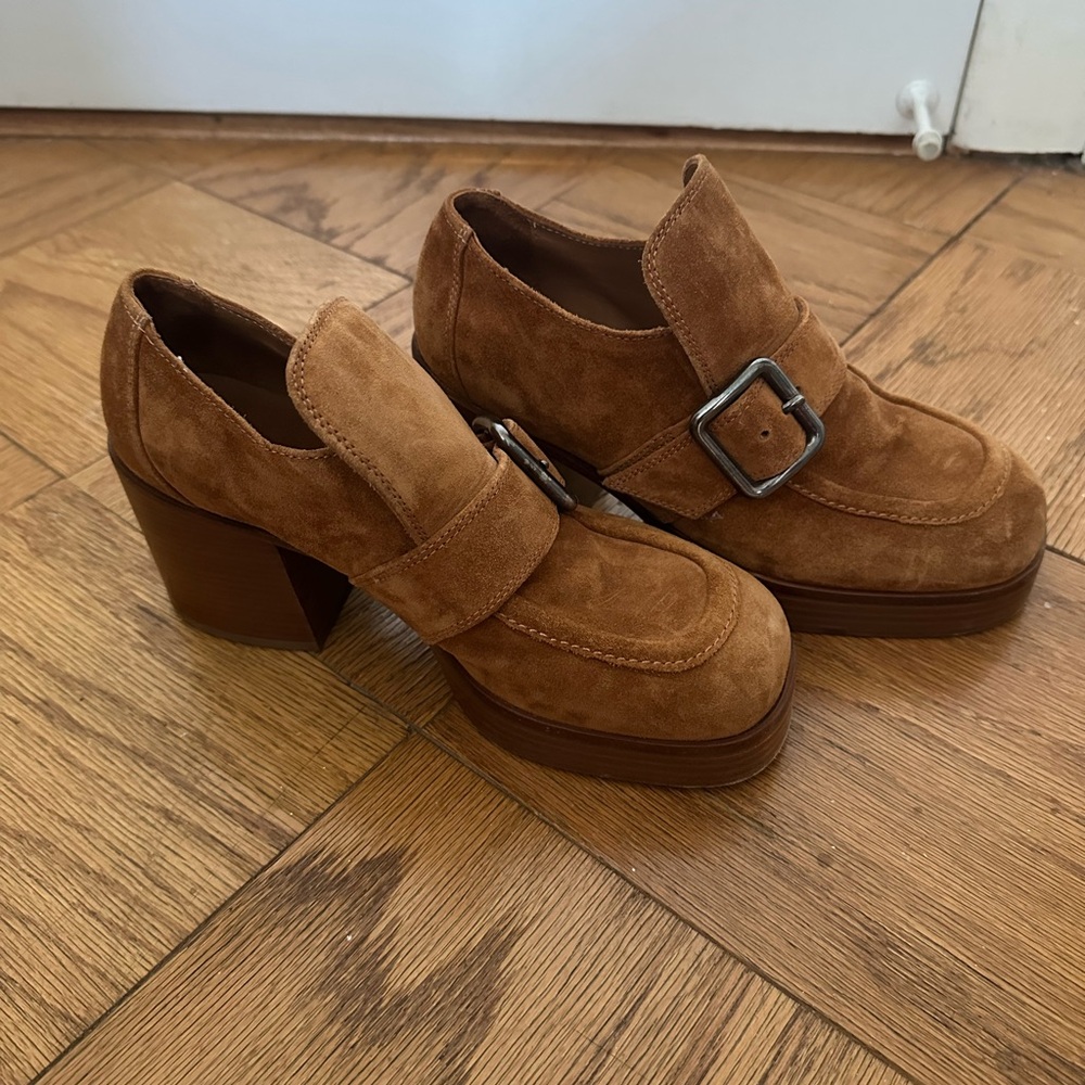 Re/Done Brown Suede Platform Loafers